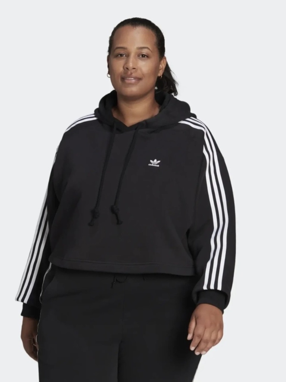 Adidas Originals Adicolor Classics Cropped Hoodie in black, Women's Size 1X Plus